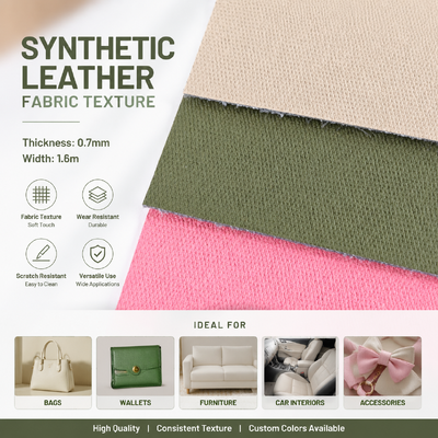 0.7mm Texture Fabric Synthetic Leather PVC Leather Roll for Bags Furniture Nội thất ô tô 1,6m Width