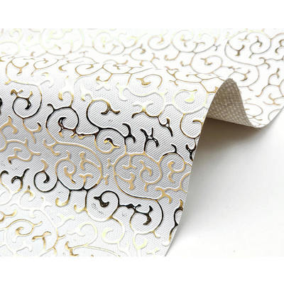 Đồ bán buôn PVC Golden Film Embossed Style Da tổng hợp nhân tạo cho túi đóng gói hộp Giày Notebook vải