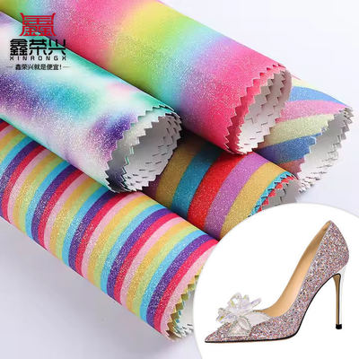 PU Đèn sáng bóng Rainbow Glitter Sản phẩm da tổng hợp cho giày Bags Bow Crafts Hat Fabric Da giả