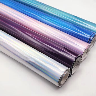 Vải da tổng hợp giả da cầu vồng Pu Holographic Laser Film Mirror, Túi đựng đồ trang điểm, Túi xách