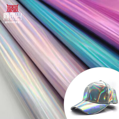 Vải da tổng hợp giả da cầu vồng Pu Holographic Laser Film Mirror, Túi đựng đồ trang điểm, Túi xách