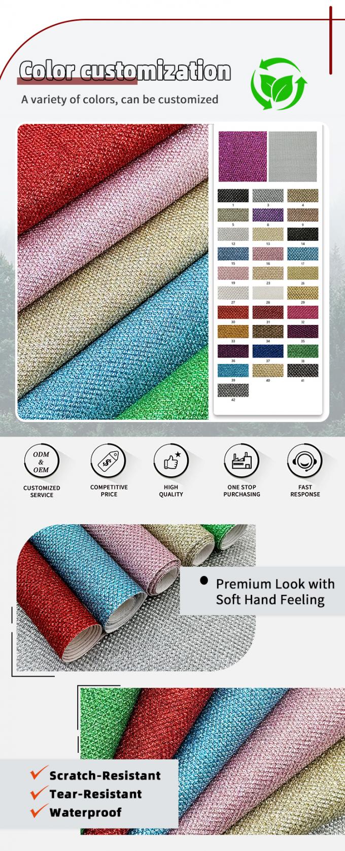 Lớp l&oacute;t gi&agrave;y da tổng hợp PVC &aacute;nh kim tuyến th&ocirc; cho đồ trang sức, thủ c&ocirc;ng, t&uacute;i x&aacute;ch, bao b&igrave;, vật liệu giả da sofa 4