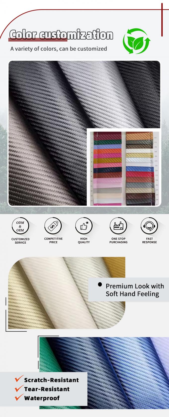 1.0mm d&agrave;y sợi cacbon PU da tổng hợp cho t&uacute;i v&iacute; d&acirc;y đai &ocirc; t&ocirc; cửa h&agrave;ng b&aacute;n lẻ vật liệu da giả 4