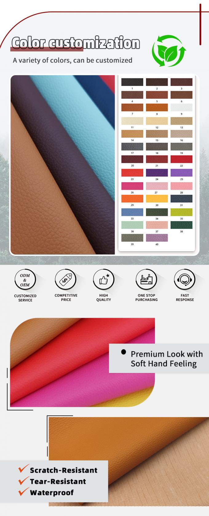 Da dập nổi vải Litchi PVC dệt kim chống thấm nước da tổng hợp giả da cho ghế sofa, đồ nội thất, chất liệu giả da 4