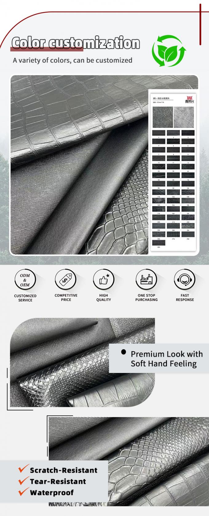 Vải da giả PVC b&aacute;n bu&ocirc;n cho v&iacute;, hộp, gi&agrave;y, sổ tay, vải da tổng hợp Litchi, họa tiết động vật, dệt ch&eacute;o 4