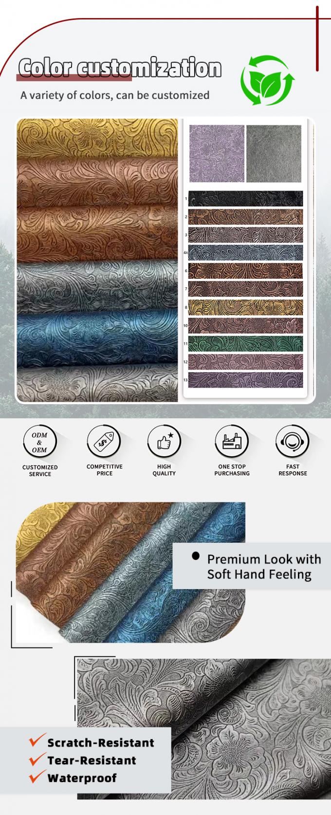 M&ocirc; h&igrave;nh hoa PVC nổi bật da tổng hợp cho hộp v&iacute; gi&agrave;y Notebook t&uacute;i trang tr&iacute; vật liệu da giả bền 4