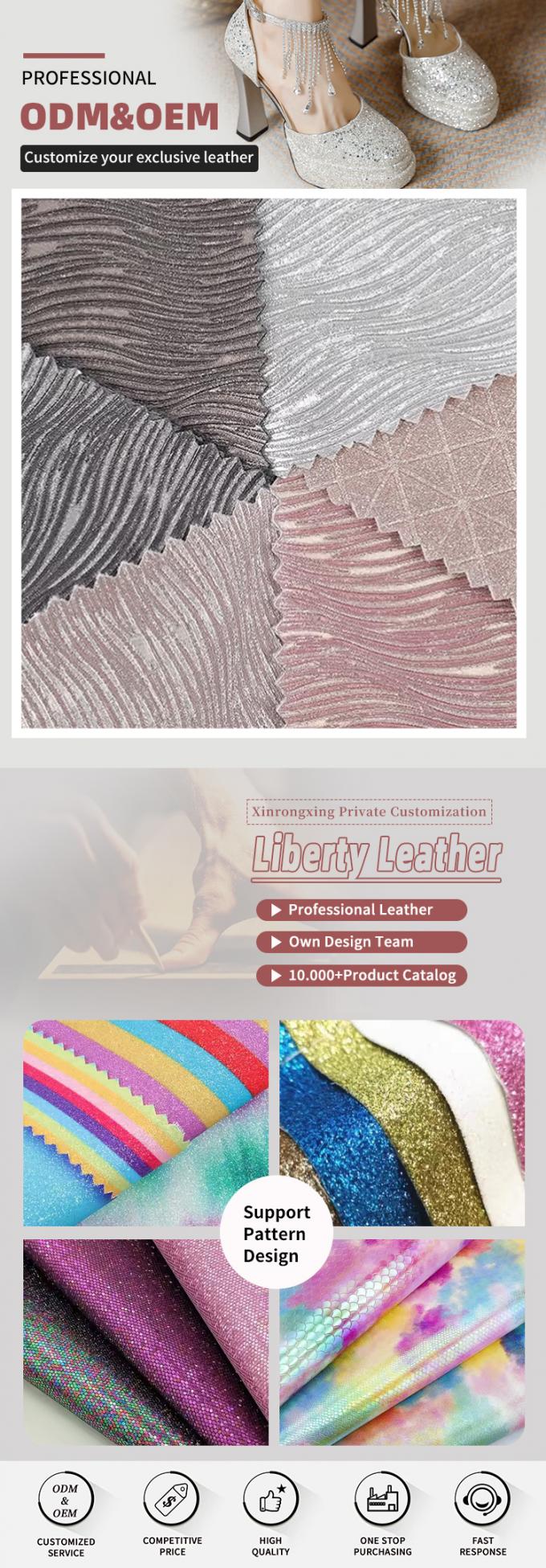 Vải da PU dập nổi lấp lánh lóng lánh lấp lánh cho giày dép, túi xách, nơ, thủ công, mũ, vải giả da 4