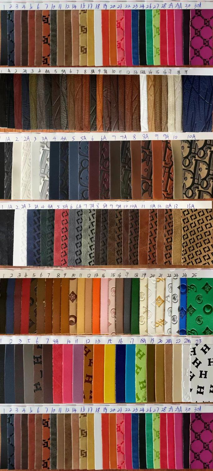 Tùy chỉnh Da tổng hợp dập nổi PU Vinyl đổi màu thời trang cho Túi giày Thảm trải bàn Vải giả da 19