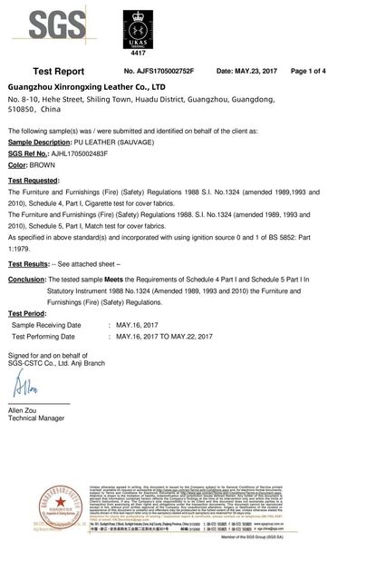 Trung Quốc Guangzhou Xinrongxing Leather Co., Ltd. Chứng chỉ